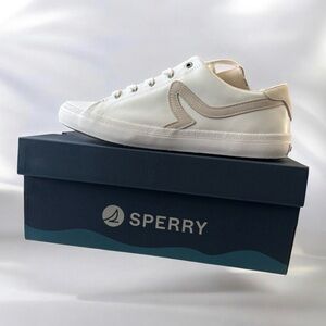 Sperry unisex White Casual Leather Sneaker with Cream Accents